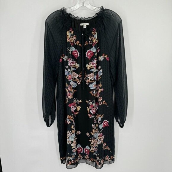 Sophie Max Black Boho Peasant Long sheer Sleeve Lined Floral size large womens - Picture 4 of 13